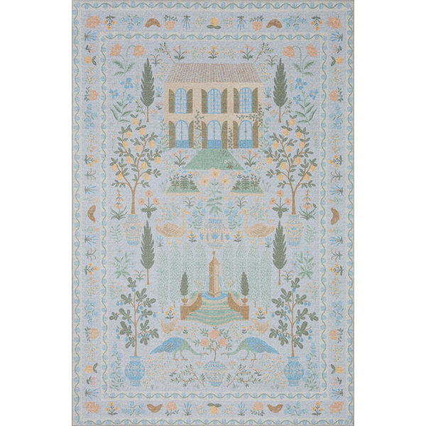 Rifle Paper Co. x Loloi Menagerie MEN03 Camont Lt. Blue Rug & Reviews